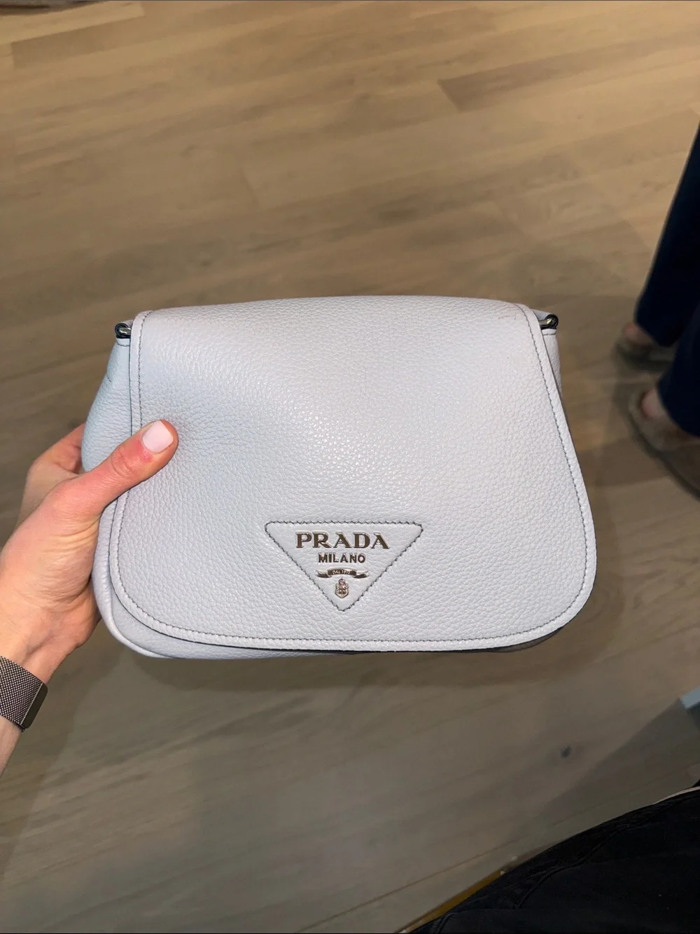 Prada Grey Pebbled Leather Crossbody Saddle Bag, Vitello Daino